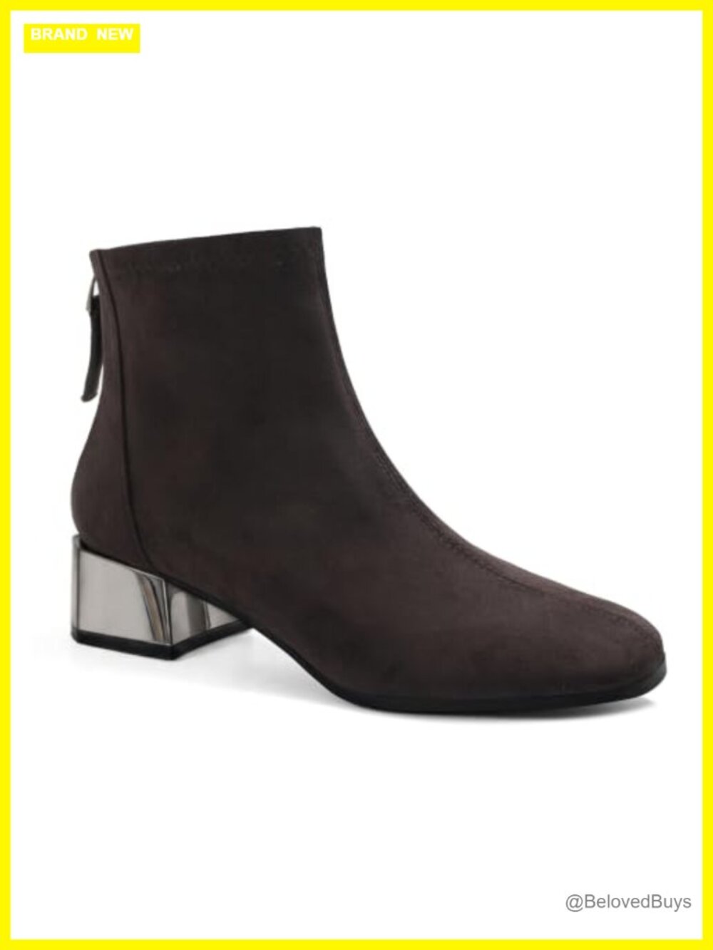 Womens Lambskin Insole Square Toe Ankle Boots Back Zip Plated Heel